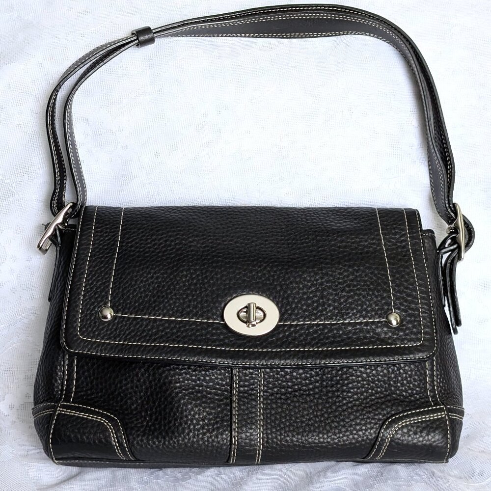 Coach Hamilton Flap F13957 BLACK Pebbled Leather Crossbody Shoulder Bag Handbag